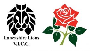 Lancashire Lions Visually Impaired Sports Club logo. Their logo is on the left meanwhile there is an English red rose