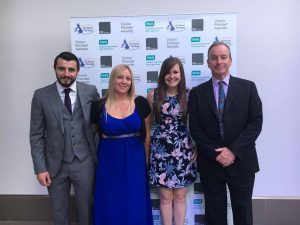 RNIB Vision Pioneer Awards Goalball UK representatives. Left to right, Dan Roper, Laura Perry, Becky Ashworth and Mike Reilly.
