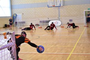 Dom Roper throwing a goalball against Northern Allstars in an Elite National League Tournament.