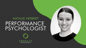 Natalie Herbert - Embrace Performance promotional image featuring a headshot and her organisations logo.