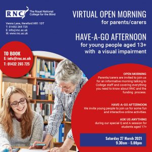 A poster advertising the Virtual Open Morning and Have-A-Go Afternoon on Saturday 27th March