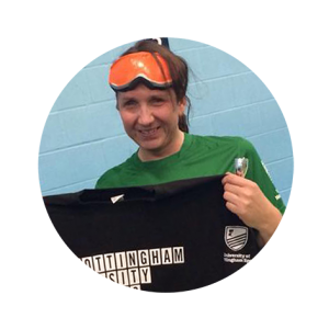 Sarah Stephenson-Hunter holding a Nottingham university shirt