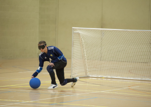 Image of a Goalball player ready to throw