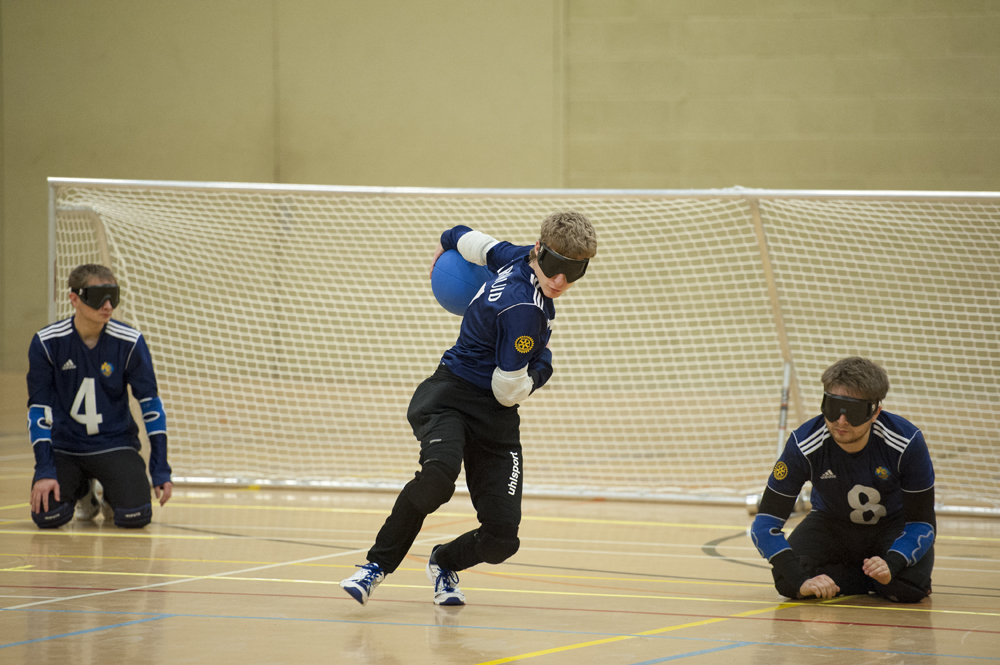 Image of a Goalball player on the attack