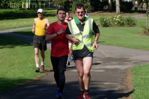 Anthony O'Keefe at Hillsborough parkrun with his guide runner on the day