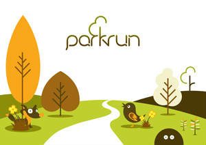 parkrun logo, with landscape foreground