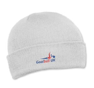 Shop photo of Goalball UK beanie hat in white