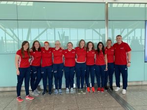 Group photo of GB women and coaches before travelling to the USA for the Paralympic Qualifiers in Fort Wayne