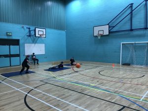 Action shot taken at Goalball UK school competition