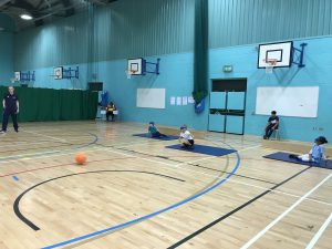 Action shot taken at Goalball UK school competition