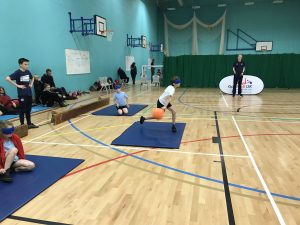 Action shot taken at Goalball UK school competition