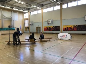 GB player talking to ITV after a school festival in Bristol