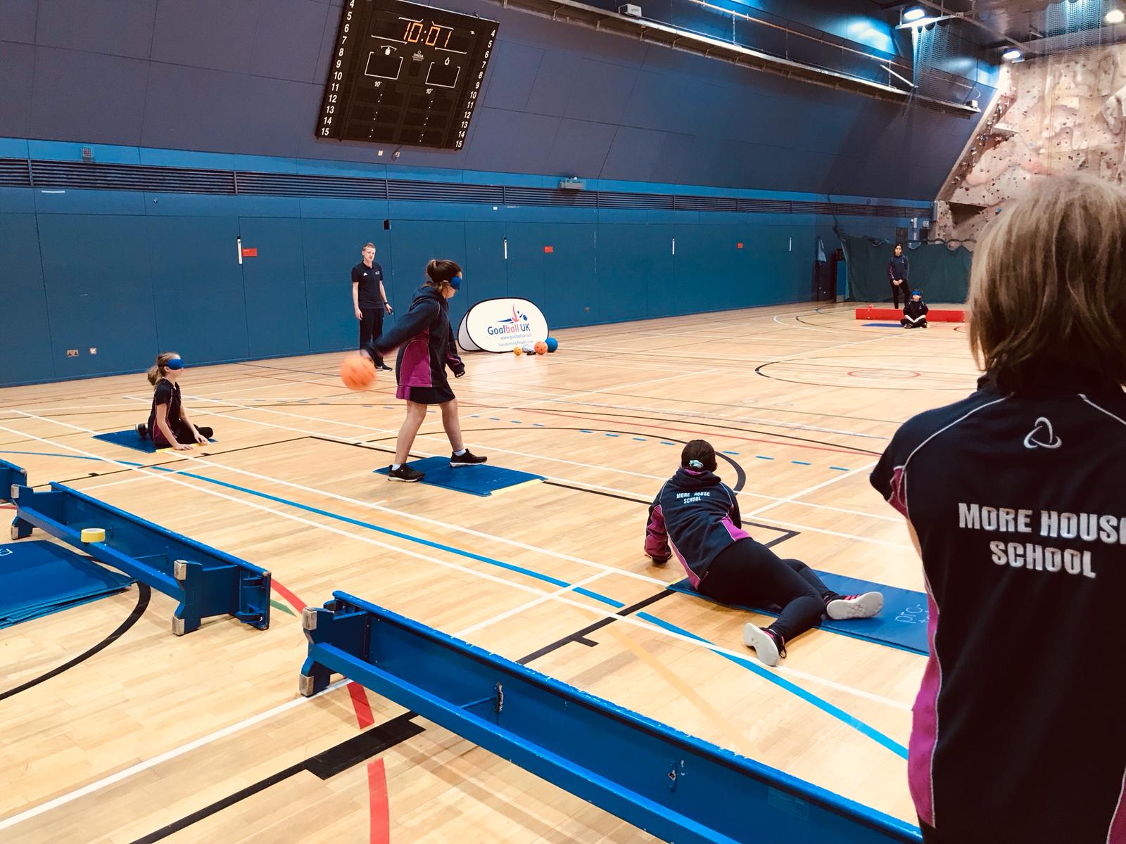 Action shot from Goalball UK School session in London