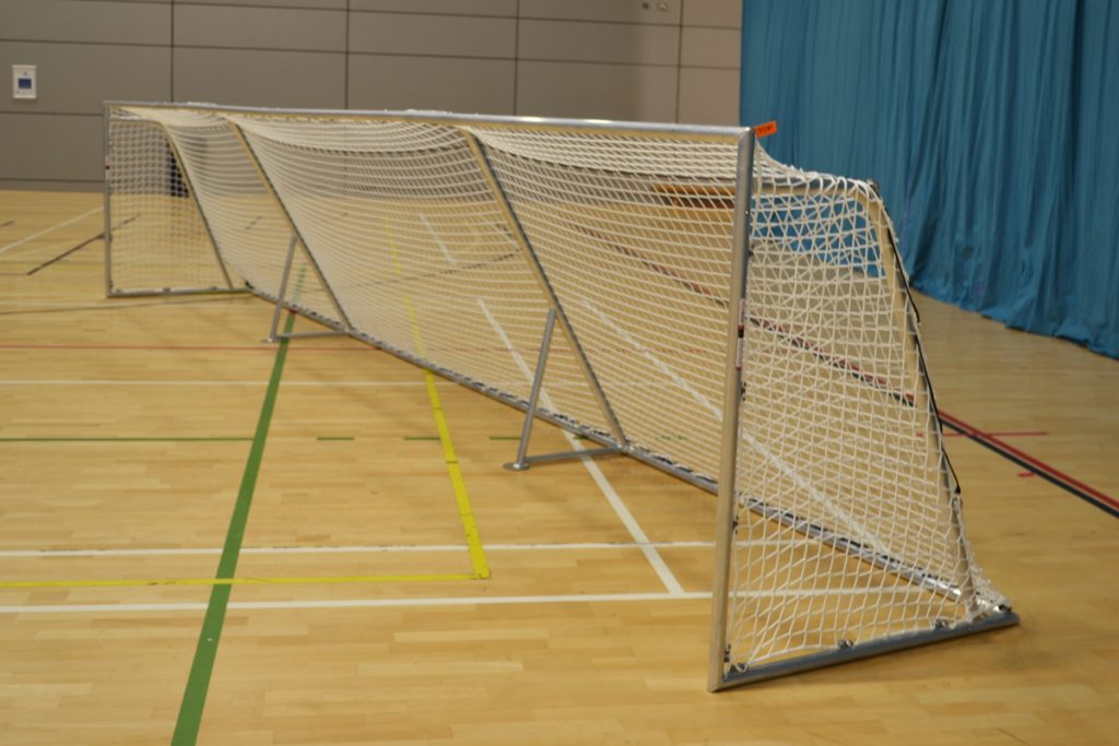 A goalball goal in a sportshall