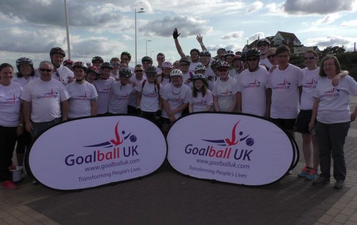 Group photo from Goalball UK's Coast to Coast challenge, 2015