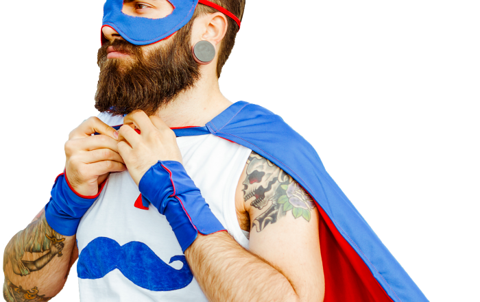 2.6 Challenge poster showing a man in a super hero outfit.