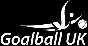 Goalball UK logo in white on a black background