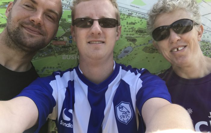 Selfie of Stephen, alongside Kathryn Fielding and Phil Green, at Bushy parkrun