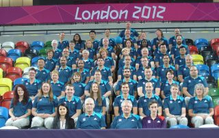 Image shows the goalball referees present at the London 2012 Olympics