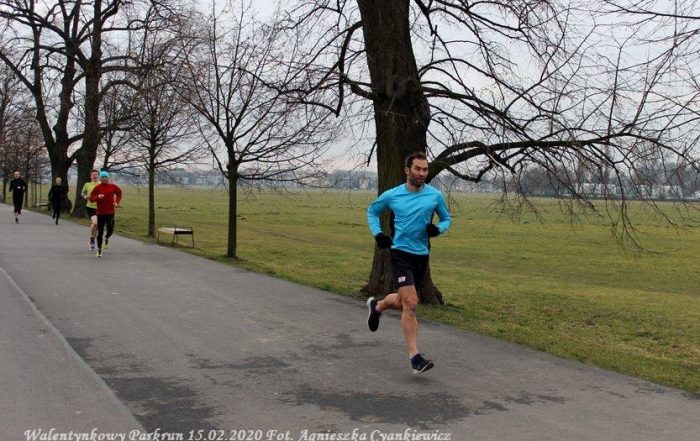 Steve running at a parkrun in Kraków, Poland.