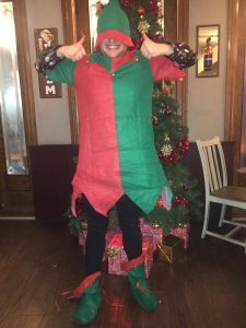 Goalball UK Clubs and Competitions Officer Tom Dobson dressed as an elf for the staff Christmas party in 2018!