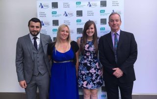RNIB Vision Pioneer Awards Goalball UK representatives. Left to right, Dan Roper, Laura Perry, Becky Ashworth and Mike Reilly.