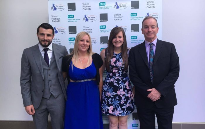 RNIB Vision Pioneer Awards Goalball UK representatives. Left to right, Dan Roper, Laura Perry, Becky Ashworth and Mike Reilly.