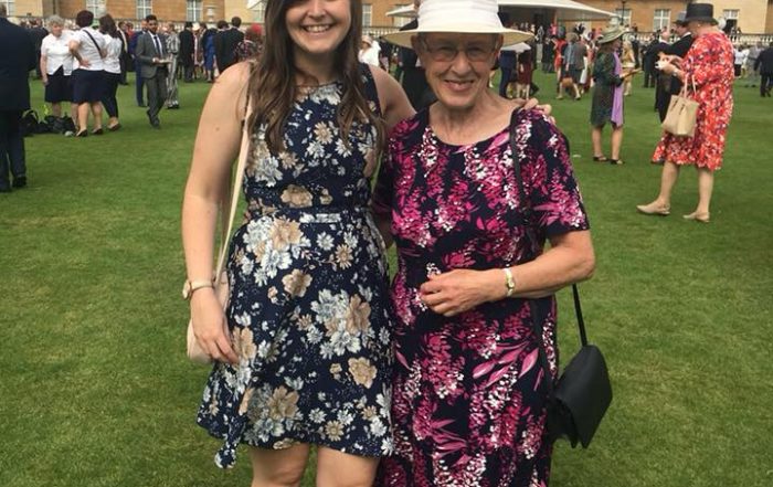 Dina Murdie and GB Women's Assistant Coach Becky Ashworth getting a picture together at the Buckingham Garden Party.