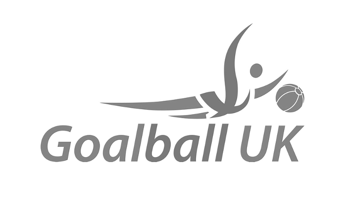 Goalball UK's logo but with a black and white effect.