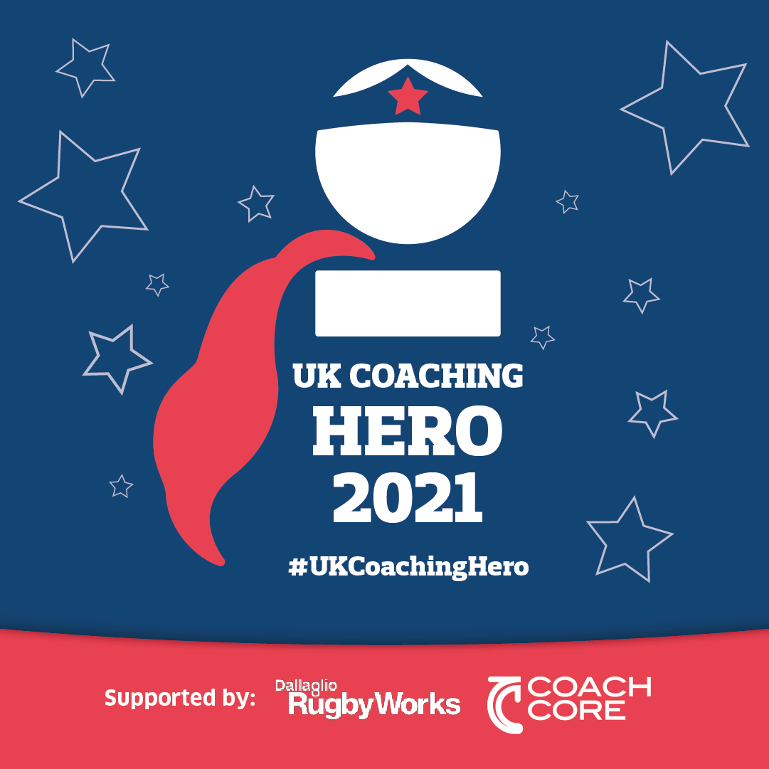 Image shows the UK coaching heroes logo featuring the basic outline of a person who has a cape on