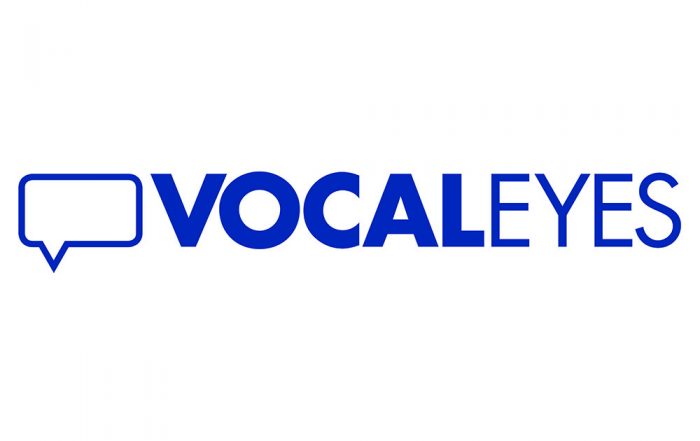 A speech bubble followed by text saying VocalEyes
