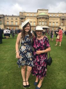 Dina Murdie and Becky Ashworth stood together at Buckingham Palace Garden Party.