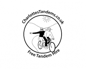 Charlotte's Tandem logo which is a tandem riding through a valley with the sun shining