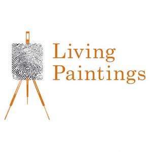 An easel with 'Living Paintings written at the side.