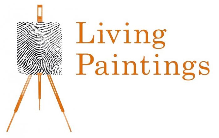 An easel with 'Living Paintings written at the side.