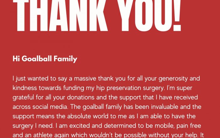 Megan Smithson-Booth open letter thanking the #GoalballFamily.