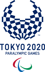 A partial circle made up of individual squares with Tokyo 2020 Paralympic Games written below plus 3 'agitos' the symbol of the Paralympic Games
