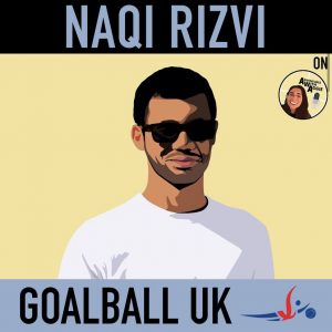 Graphic design of Naqi Rizvi in a white shirt wearing black sunglasses.
