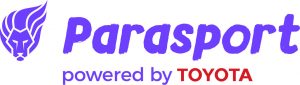 Parasport logo with purple writing of Parasport with the ParalympicsGB lion and Toyota in red.