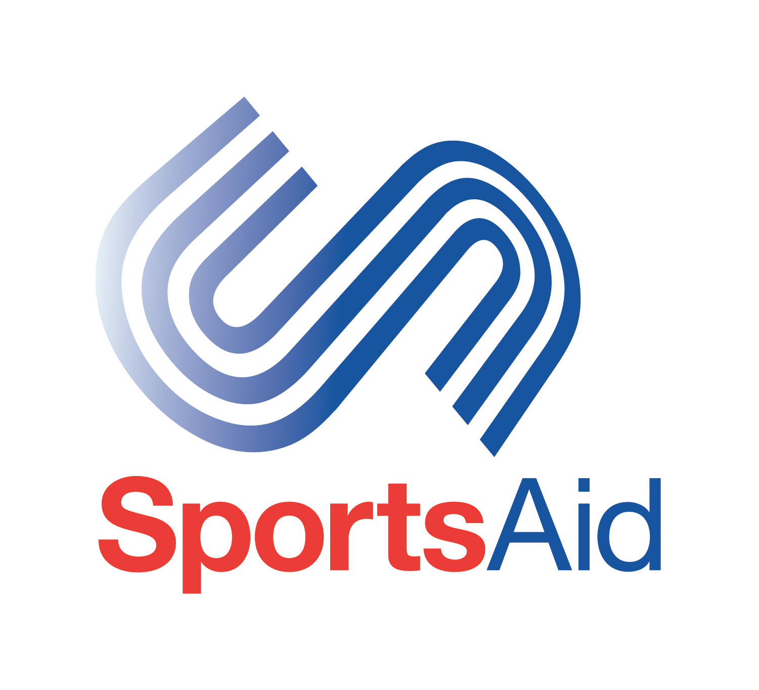 SportsAid logo with the word sport in red and aid in blue with an S above in the design of a running track.