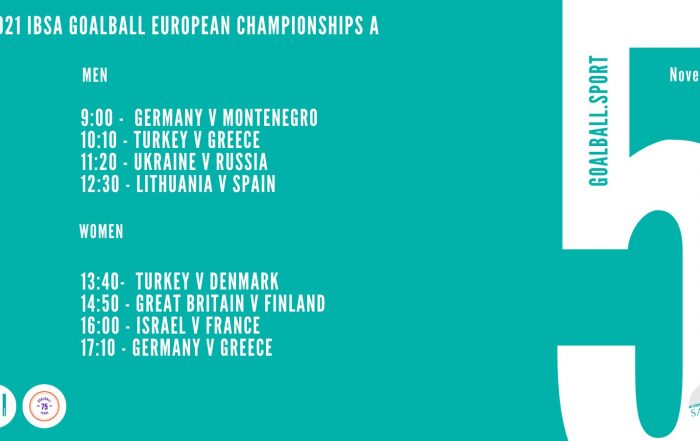 IBSA Goalball graphic with the opening day fixtures on November 5th of the European Championships A.