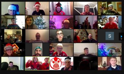 Christmas quiz 2020 screenshot of some of the participants. Most people on screen are wearing something festive!