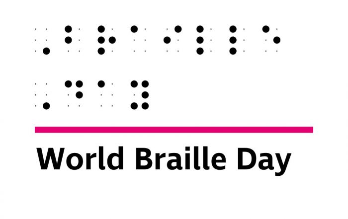 World Braille Day created into braille, on a white background with RNIB's logo on the bottom right.