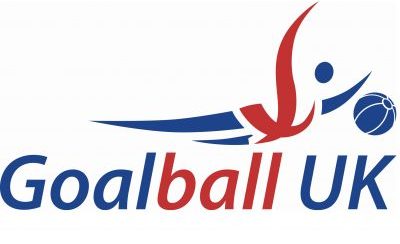 Goalball UK logo, with the text in dark blue and red writing.