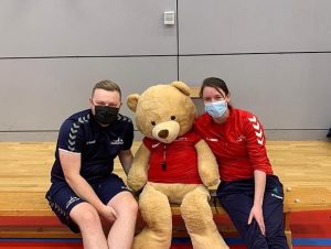 Tom Dobson & Faye Dale with mascot Dale the bear!