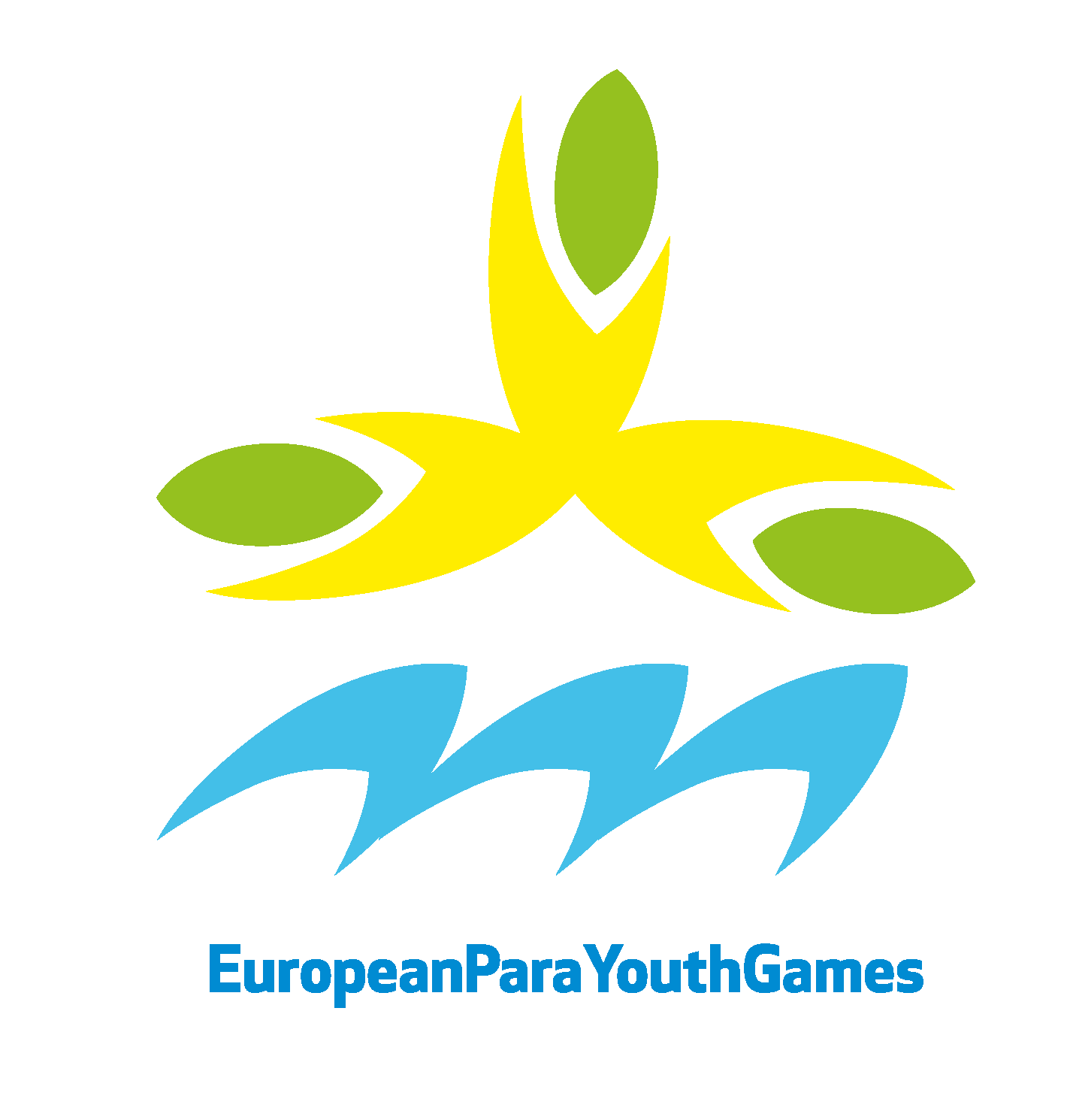 European Para Youth Games logo, with yellow, green, and blue features above the wording 