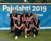 The under 23's squad who won bronze at the European Para Youth Games back in 2019. Left to right, standing: Mo, Stu, Sam, Naqib, Josh, and Joe. Kneeling below them: Krista, Faye, and Alex, all with beaming smiles!