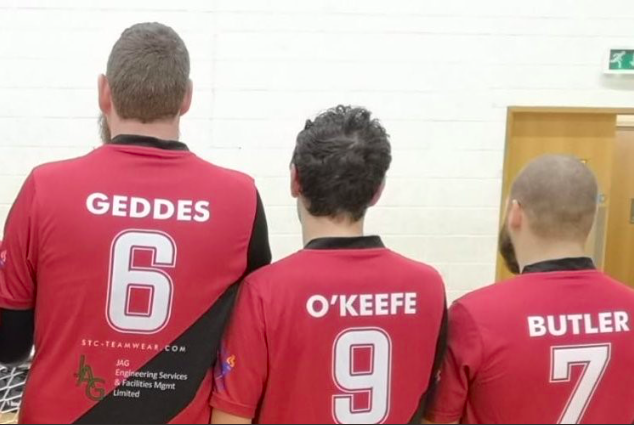 Phoenix Blaze team photo with Niall Geddes, Dave Butler, and Anthony O'Keefe standing with their backs to the camera. Their shirts have their second names on them, very professional!
