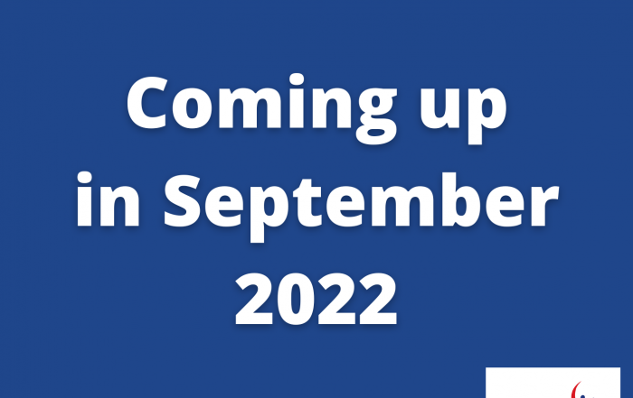 Blue square with white letters which read 'Coming up in September 2022'. The Goalball UK logo is in the bottom right.