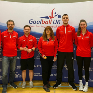 Anna stood with other Goalball UK referees in official kit
